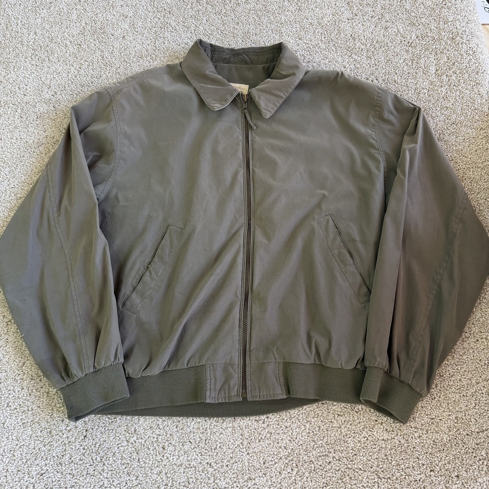 Vintage St. John's Bay Jacket Mens XL Green Cotton Bomber Full Zip Lined Pockets